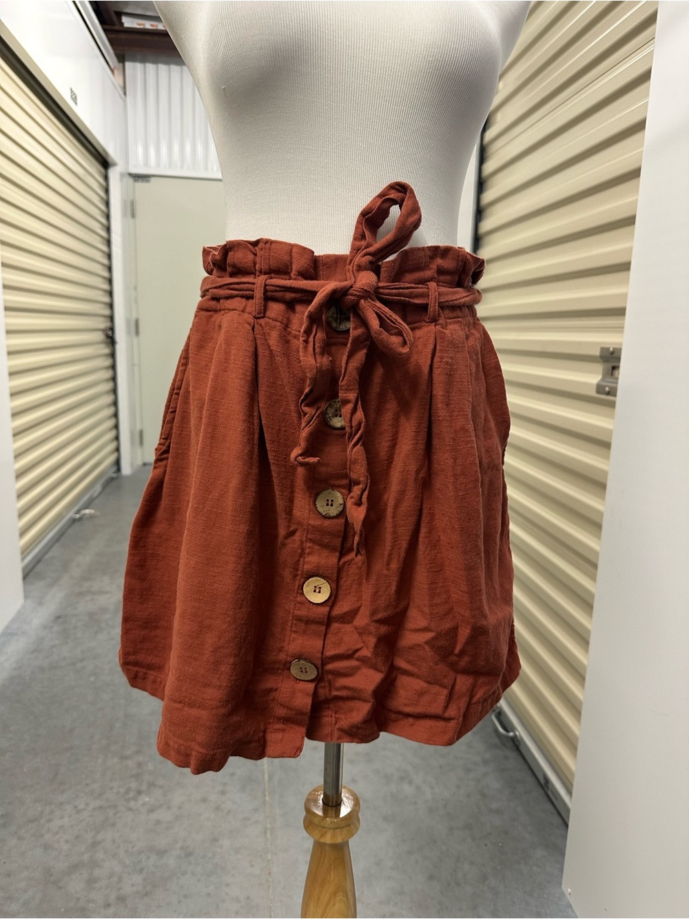 Primark Rust Tie-Waist Button Front Mini Skirt